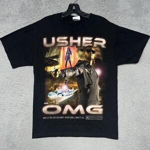 Usher OMG T Shirt Men's Size M Black 2-Sided Concert Merch 2010 Tour Rap Tee